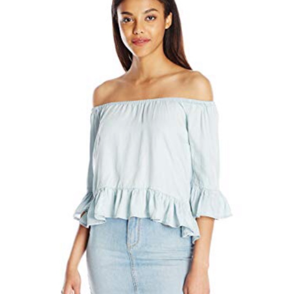 Blue off the shoulder Buffalo David Bitton top!!